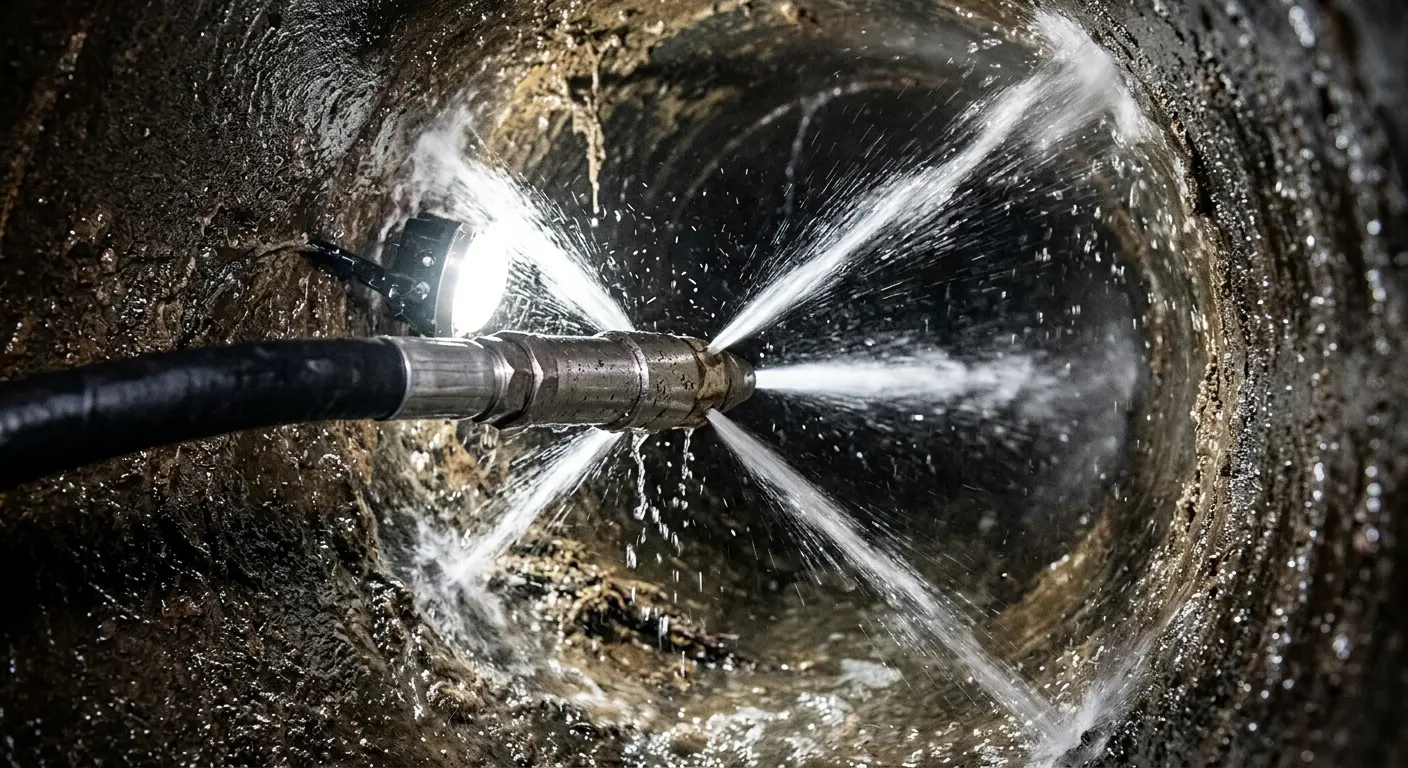 High-pressure hydro jetting nozzle cleaning sewer pipe for Sewer Cleanout in Mount Airy